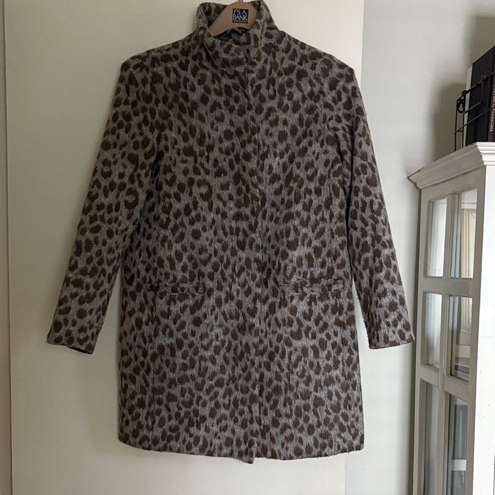 Old Navy Brown Gray Leopard Animal Print Wool Coat Jacket Small